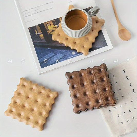 Conjunto de 3 peças, biscoitos criativos, porta-copos de madeira maciça, almofadas de isolamento térmico, para canecas, xícaras de café, almofadas antiderrapantes, porta-copos simples, porta-copos de madeira maciça