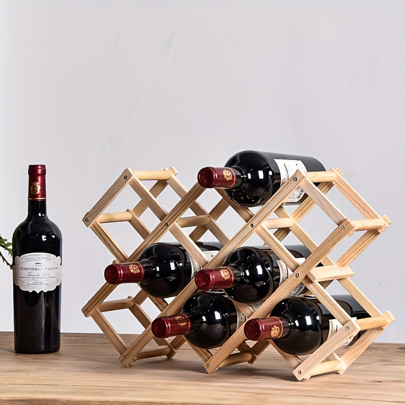 Ornamento para Adega de Vinhos, Prateleira de Vinho em Madeira Maciça, Pequeno Expositor de Armário de Vinho Moderno Minimalista, Adega de Vinho de Madeira com Padrão de Diamante, Expositor de Vinho para Mesa de Jantar, Dobrável, Estável e Durável, Textura de Madeira Natural, Fácil de Dobrar e