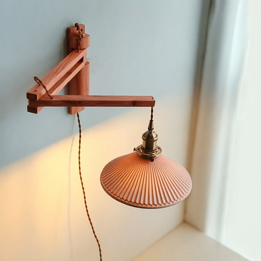 Suporte de Aplique de Parede Minimalista com Braço Oscilante de Madeira - Suporte de Luminária Dobrável para Área de Leitura de Quarto, Acessório de Iluminação DIY, Ótimo para Decoração de Casa de Volta às Aulas e Ação de Graças