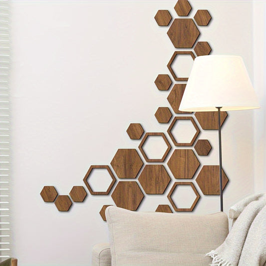 1 Conjunto de Adesivos de Parede Tridimensionais Hexagonais para Decoração de Casa, Placa de Madeira Colorida DIY