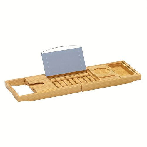 Tabuleiro de Banheira de Luxo, Suporte de Tabuleiro de Banheira em Bambu - Tabuleiro de Casa de Banho de Madeira Expansível, Adequado para Livros e Tablet Integrado Smartphones e Suporte de Vinho - um Presente para Entes Queridos, Equipamento e Organização de Armazenamento de Casa de Banho, Prateleira, Amarelo