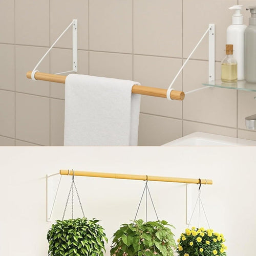 Roda de roupa montada na parede, elegante madeira pendurada com aço para pendurar roupas, cabide de parede para pendurar roupas, barra de roupa, suporte para toalhas, exibição de retalho para corredor, quarto, entrada