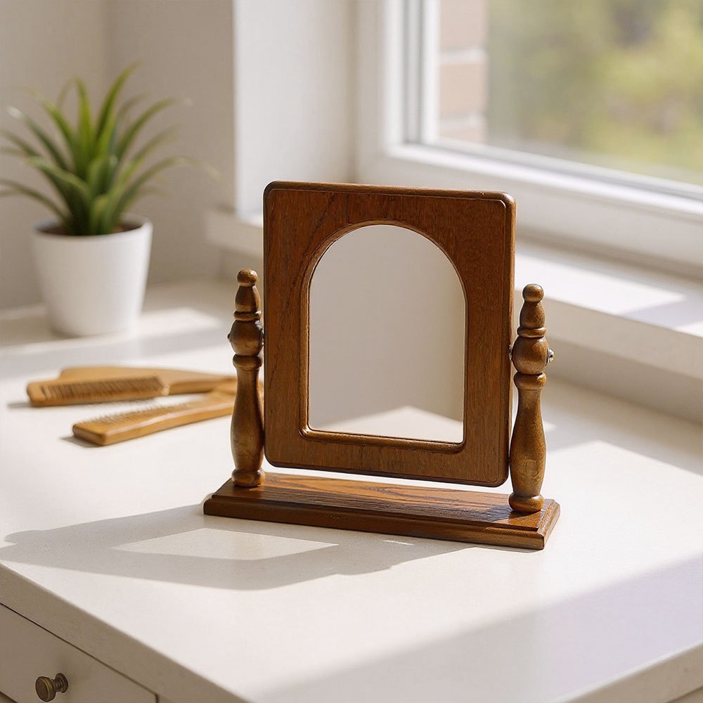 Espelho de Toucador de Madeira com Gavetas, Espelho de Maquiagem Vintage para Quarto, Caixa de Joias Multifuncional com Armazenamento, Caixa de Joias Ajustável para Mesa ou Piso, Ideal para Toucador de Quarto e Decoração de Casa