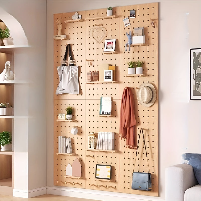 Kit de Organização de Parede com Painel de Ganchos em Madeira Engenhada Multifuncional | Painel de Armazenamento Versátil Montado na Parede com Ganchos e Acessórios, Solução Criativa de Poupança de Espaço para Casa, Escritório e Organização de Cozinha, Acabamento em Madeira Polida, Prateleiras Utilitárias