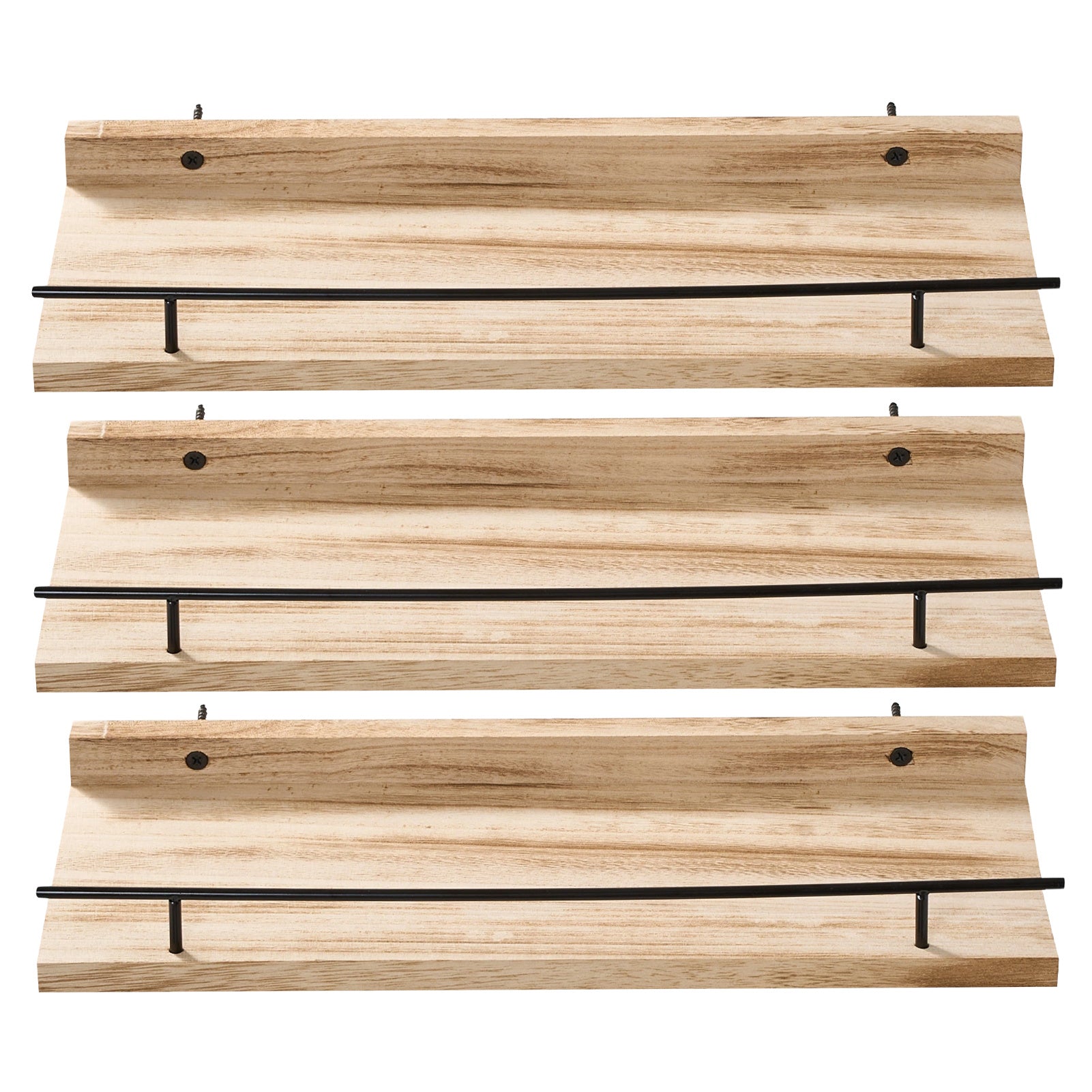 Conjunto de 3 Prateleiras Flutuantes de Madeira com Borda de Proteção, Repedreiro para Quadros, Prateleira Suspensa, Fácil de Instalar, Economiza Espaço, Multifuncional, Suporte de Armazenamento Decorativo para Estatuetas, Artesanato, Plantas, Expositor, Decoração para Quarto, Banheiro, Cozinha, Sala de Estar, Escritório em Casa, 40*15*4cm