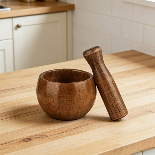 Conjunto de Mór e Batedor de Madeira Estilo Japonês, Taça de Madeira para Moer Guacamole, Salsa, Triturador de Ervas com Martelo de Madeira