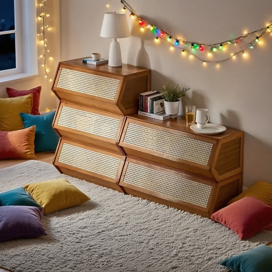 Armário de Armazenamento Clássico Vintage de Bambu Atualizado 2026, Caixa de Armazenamento Empilhável de Grande Capacidade com Porta de Ventilação em Malha, Vários Tamanhos Disponíveis, Ideal para Sala de Estar, Quarto, Escritório e Organização Doméstica, Aumenta a Felicidade, Adequado para Diversos