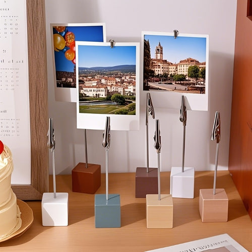 7 Peças de Grampos de Nogueira Natural Resistente, para Cafés, Mesas de Casamento - Etiquetas de Preço, Fotos, Cartões de Visita, Organizadores de Mesa - Grampos de Madeira Marrom Elegantes para Uso Doméstico e Comercial, Grampos de Jacaré com Design em Metal