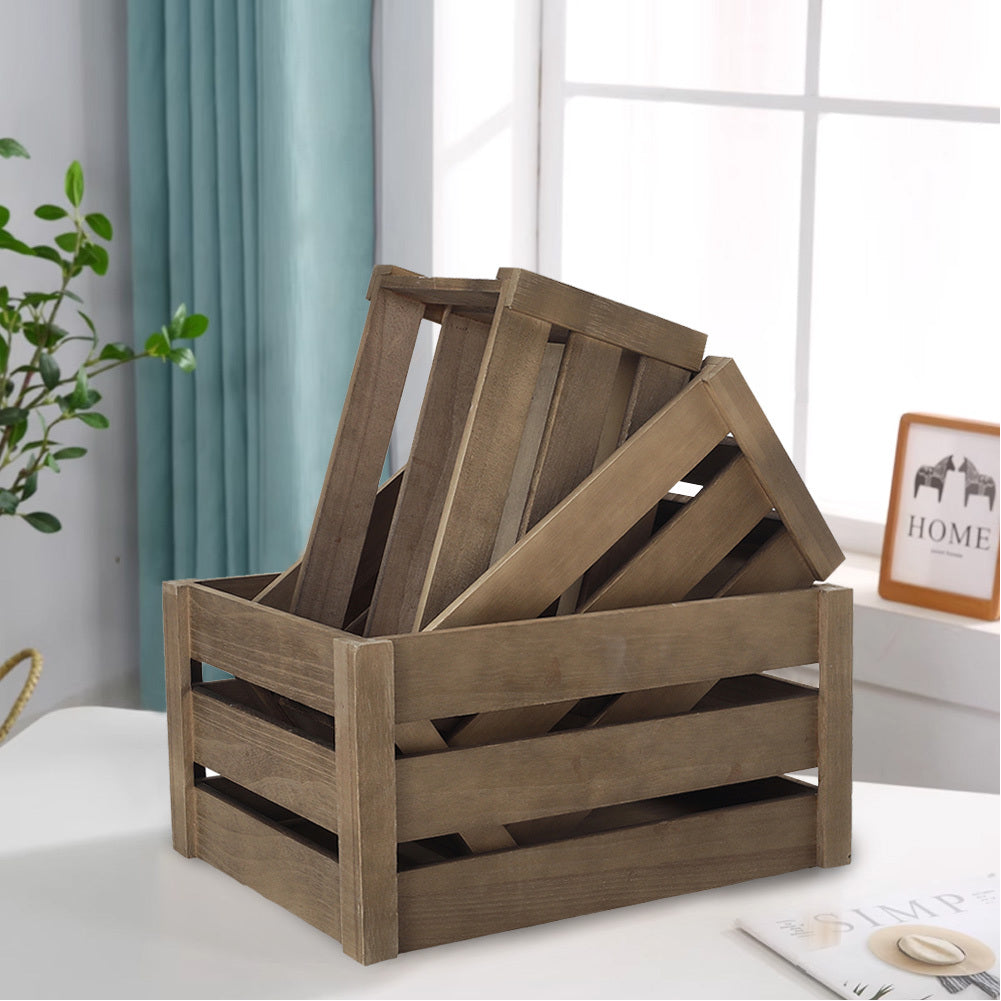 1peça Cesta de armazenamento retangular multifuncional em madeira de fazenda rústica para festas, escritórios, quartos, cozinhas, armários, 3 tamanhos, vinho, frutas, legumes, brinquedos, organizador de livros, cesta de prateleira
