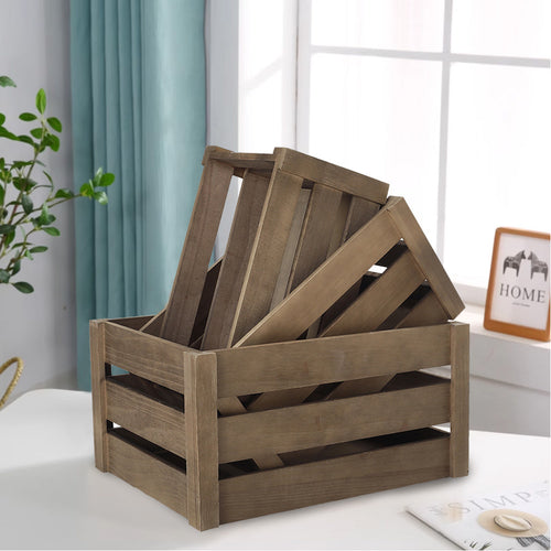 1peça Cesta de armazenamento retangular multifuncional em madeira de fazenda rústica para festas, escritórios, quartos, cozinhas, armários, 3 tamanhos, vinho, frutas, legumes, brinquedos, organizador de livros, cesta de prateleira