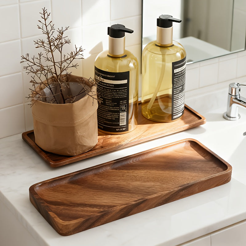 Bandeja Retangular de Nogueira Natural 1 | Prateleira de Armazenamento Retangular Oval Grande de 29,97 cm para Banheiro/Pia, Grão de Madeira Natural Polido, Design Minimalista, Presente de Natal
