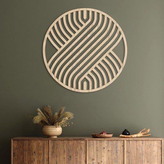 Arte de Parede Redonda de Madeira - Decoração Geométrica Moderna Minimalista Estilo Boêmio, Painel de Parede de Madeira Artesanal para Sala de Estar, Quarto, Escritório, Fácil de Pendurar Sem Eletricidade, Decoração Estilo Rústico | Textura Natural, Decoração de Ambiente