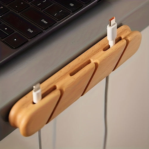 Organizador de Cabos de Madeira - Caixa de Armazenamento Adesiva, Adequado para Cabos de Carregamento USB, Cabos de Alimentação e Cabos de Rato, Design de Madeira Robusto, Adequado para Secretárias, Mesas de Cabeceira, Computadores, Escritórios e Uso Doméstico