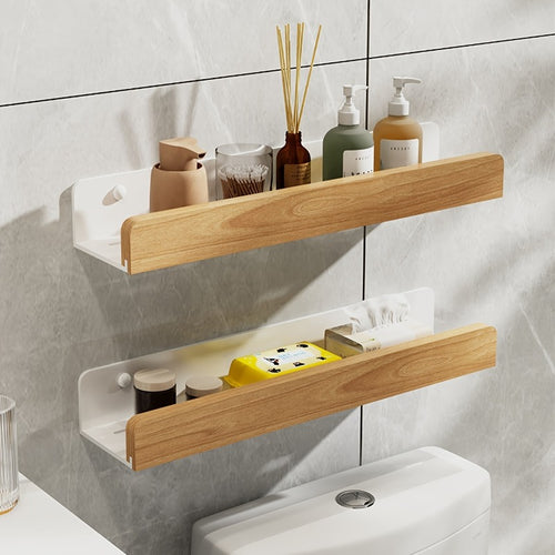 Organizador de Prateleira para Casa de Banho Sem Furos – Sem Necessidade de Furar, Construção Robusta em Madeira Natural, Design que Poupa Espaço, Adequado para Casa de Banho, Cozinha ou Escritório, Ideal para Apartamentos Pequenos e Inquilinos, Estilo Minimalista, Acessório de Casa de Banho
