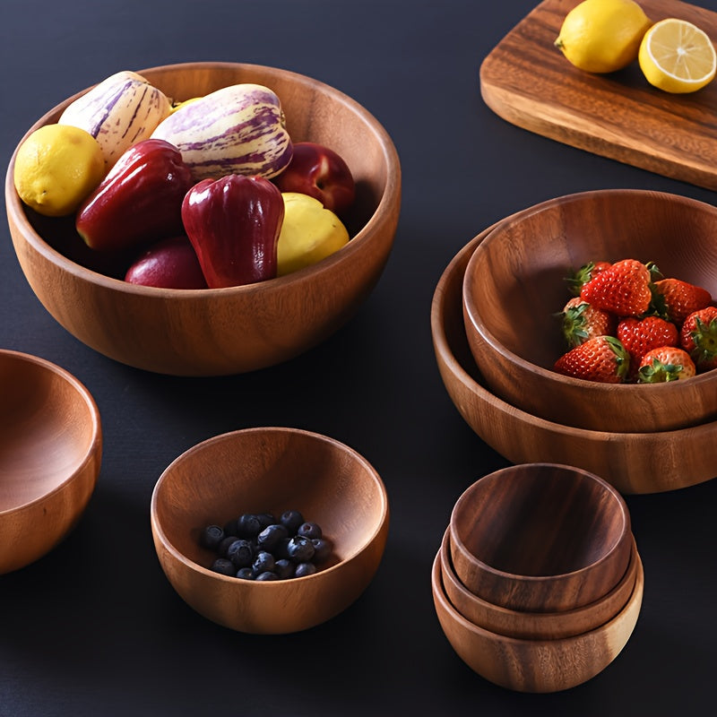 Conjunto de 2 Tigelas Grandes de Madeira de Acácia para Misturar, Tigelas de Salada, Pratos de Servir, Tigelas de Legumes, Tigelas de Cereal, Tigelas de Caldo, Artesanais, Design Listrado, Reutilizáveis, Adequadas para Misturar, Servir Saladas e Macarrão, Ideais para Cozinhas Domésticas e