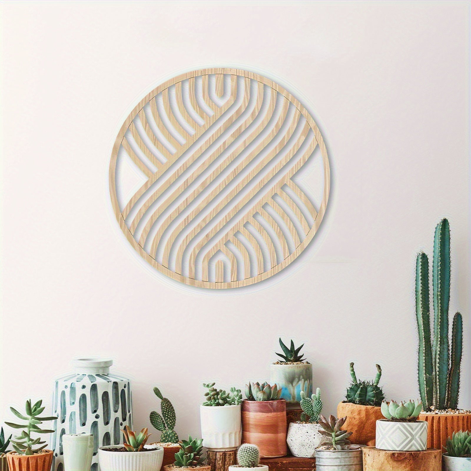 Arte de Parede Redonda de Madeira - Decoração Geométrica Moderna Minimalista Estilo Boêmio, Painel de Parede de Madeira Artesanal para Sala de Estar, Quarto, Escritório, Fácil de Pendurar Sem Eletricidade, Decoração Estilo Rústico | Textura Natural, Decoração de Ambiente