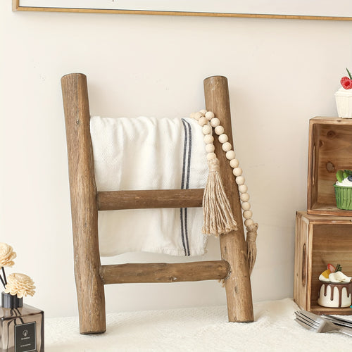 1peça Prateleira Mini Escada Rústica de Madeira Totalmente Montada, Escada Multifuncional Sem Furos para Pano de Chá, Suporte de Pano para Bancada de Cozinha na Casa de Banho, Suporte para Toalha de Mão, Decoração Robusta Estilo Casa de Campo Perfeita para Acessórios de Casa de Banho, Cozinha e Quarto