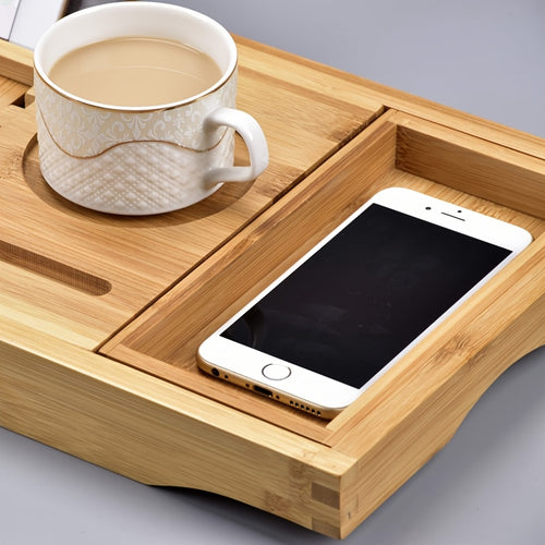 Tabuleiro de Banheira de Luxo, Suporte de Tabuleiro de Banheira em Bambu - Tabuleiro de Casa de Banho de Madeira Expansível, Adequado para Livros e Tablet Integrado Smartphones e Suporte de Vinho - um Presente para Entes Queridos, Equipamento e Organização de Armazenamento de Casa de Banho, Prateleira, Amarelo