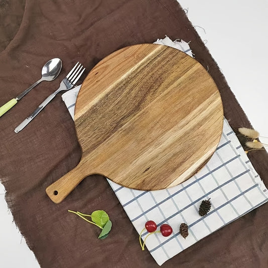 Tábua de Pizza em Madeira de Acácia, Tábua de Corte em Madeira Maciça com Alça, Tábua de Picar, Base para Pizza, Pão, Bife, Tábua Redonda para Assar Bolo, Tábua Plana