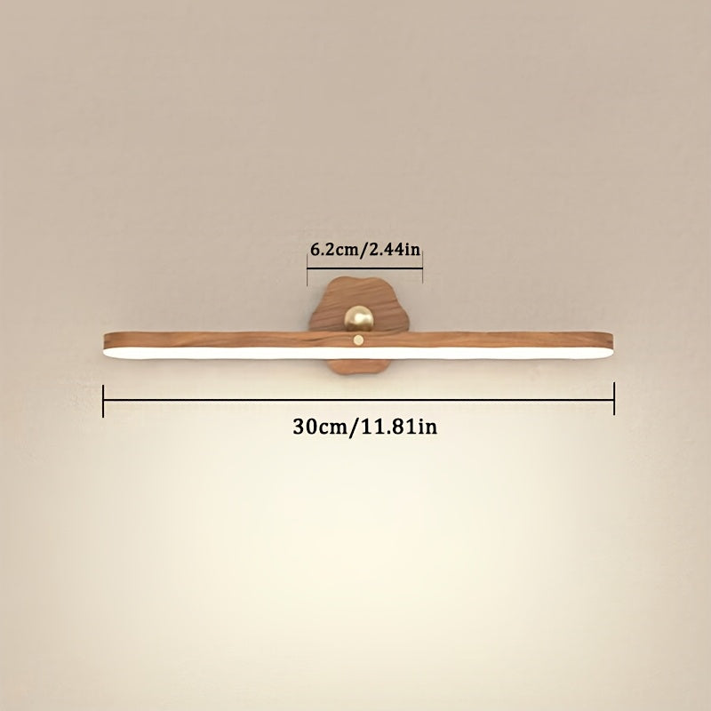 1pc Fita LED Recarregável com Lâmpada Rotativa com Textura de Madeira, Controlo Tátil de Regulação de Três Níveis, Luz de Toucador, Fita de Luz Magnética Adequada para Casa de Banho, Sala de Estar e Quarto, Cozinha, Roupeiro, Cabeceira