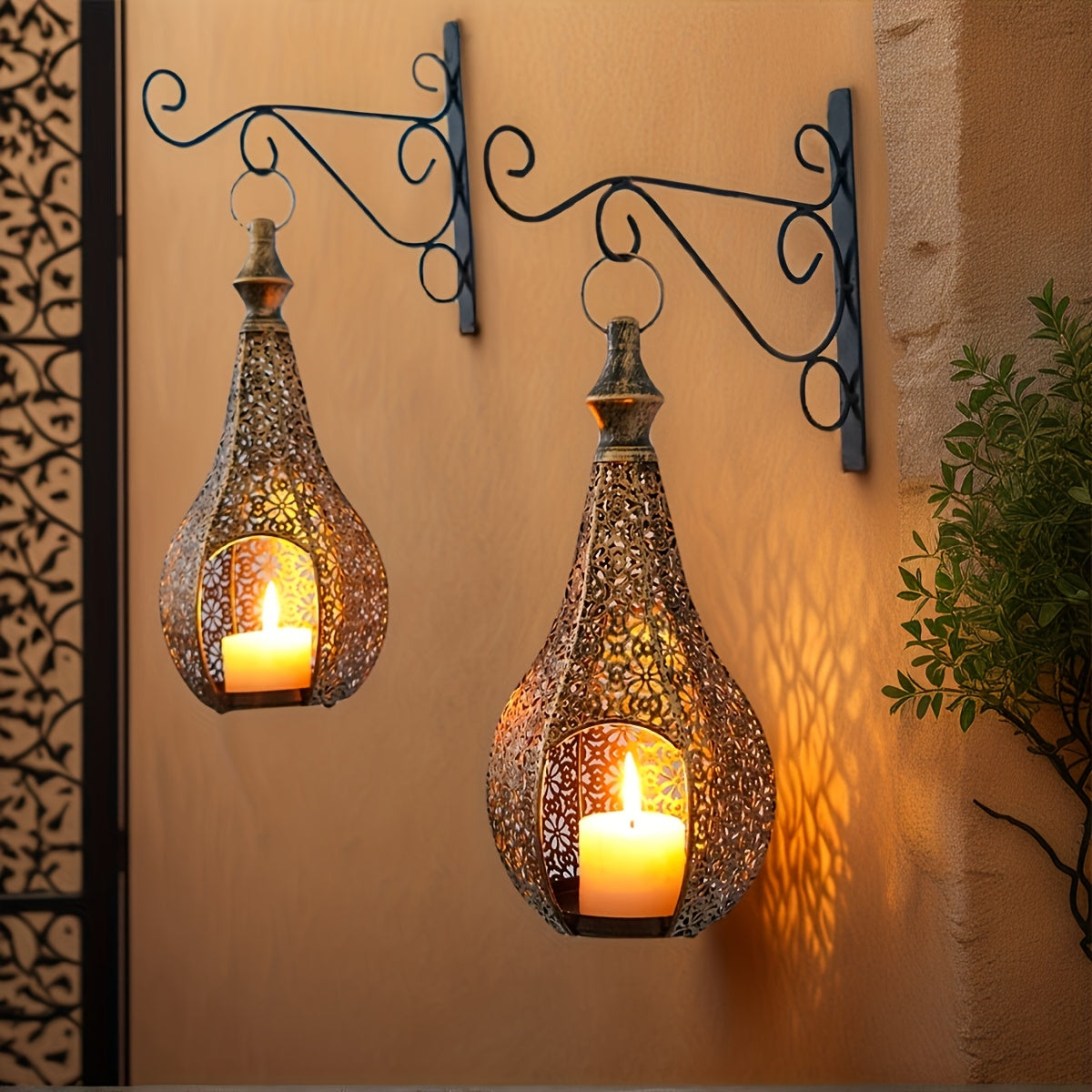 2 Peças de Suportes para Velas Lanterna Marroquina - Elegantes Castiçais de Ferro Forjado com Padrões Intrincados de Treliça, Compatíveis para Decoração de Natal, Diwali, Ramadã, Eid - Lanterna Marroquina Durável para Casa e Jardim (Velas Não Incluídas)