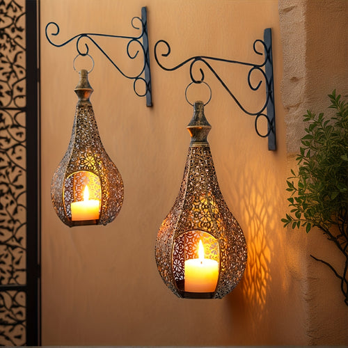 2 Peças de Suportes para Velas Lanterna Marroquina - Elegantes Castiçais de Ferro Forjado com Padrões Intrincados de Treliça, Compatíveis para Decoração de Natal, Diwali, Ramadã, Eid - Lanterna Marroquina Durável para Casa e Jardim (Velas Não Incluídas)