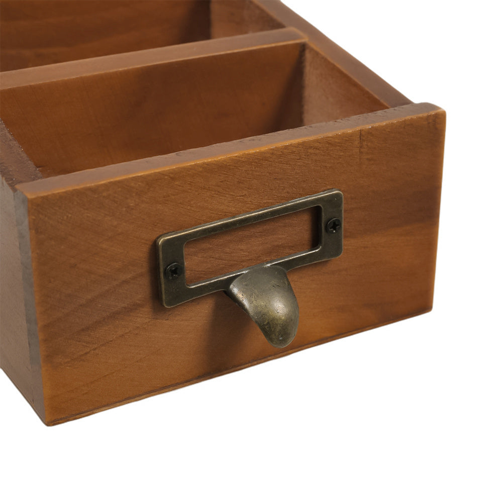Suporte de Controle Remoto de Madeira Vintage - Organizador de Mesa com 3 Compartimentos para Papelaria e Cosméticos, Caixa de Armazenamento Multiuso para Casa e Escritório