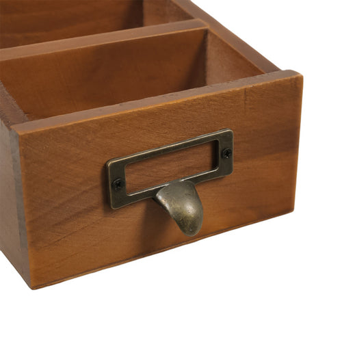 Suporte de Controle Remoto de Madeira Vintage - Organizador de Mesa com 3 Compartimentos para Papelaria e Cosméticos, Caixa de Armazenamento Multiuso para Casa e Escritório