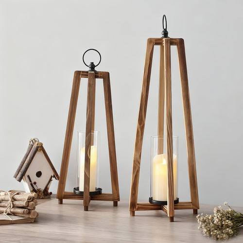 Suporte de Vela Vintage em Madeira em Forma de A - Suporte de Luz de Mesa Dupla Face para Casamentos, Festas, Natal & Páscoa - Centro de Mesa Rústico com Textura de Madeira Envelhecida e Compatibilidade com Velas (Não Necessário)