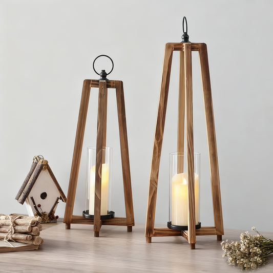 Suporte de Vela Vintage em Madeira em Forma de A - Suporte de Luz de Mesa Dupla Face para Casamentos, Festas, Natal & Páscoa - Centro de Mesa Rústico com Textura de Madeira Envelhecida e Compatibilidade com Velas (Não Necessário)