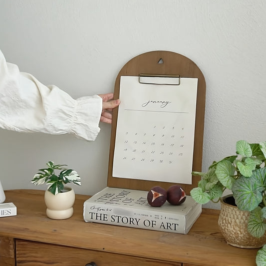 Suporte de Calendário de Madeira Maciça para Mesa, Prancheta Estilo Vintage, Pasta de Arquivo de Madeira, Quadro de Escrita, Adereço de Fotografia