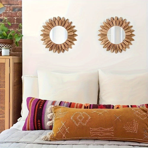 Espelho de Maquiagem Montado na Parede com Girassol Chique - Moldura Redonda de Madeira, Leve & Não Precisa de Energia - Perfeito para Decoração de Casa