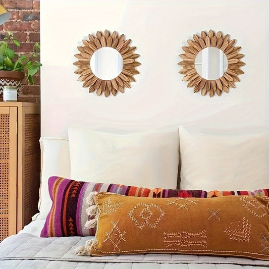 Espelho de Maquiagem Montado na Parede com Girassol Chique - Moldura Redonda de Madeira, Leve & Não Precisa de Energia - Perfeito para Decoração de Casa