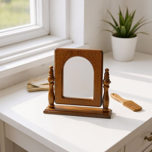 Espelho de Toucador de Madeira com Gavetas, Espelho de Maquiagem Vintage para Quarto, Caixa de Joias Multifuncional com Armazenamento, Caixa de Joias Ajustável para Mesa ou Piso, Ideal para Toucador de Quarto e Decoração de Casa