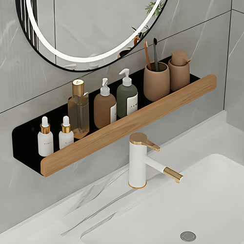 Organizador de Prateleira para Casa de Banho Sem Furos – Sem Necessidade de Furar, Construção Robusta em Madeira Natural, Design que Poupa Espaço, Adequado para Casa de Banho, Cozinha ou Escritório, Ideal para Apartamentos Pequenos e Inquilinos, Estilo Minimalista, Acessório de Casa de Banho
