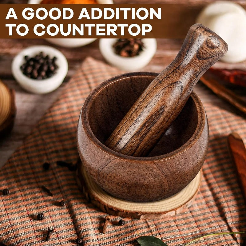 Conjunto de Mór e Batedor de Madeira Estilo Japonês, Taça de Madeira para Moer Guacamole, Salsa, Triturador de Ervas com Martelo de Madeira