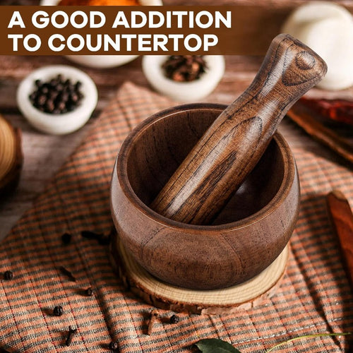 Conjunto de Mór e Batedor de Madeira Estilo Japonês, Taça de Madeira para Moer Guacamole, Salsa, Triturador de Ervas com Martelo de Madeira