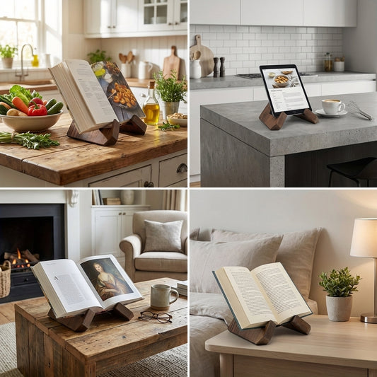 Suporte de Livro de Receitas em Madeira | Porta Receitas para Bancada de Cozinha | Expositor de Cavalete Moderno para Livros de Cozinha, Prateleira Decorativa de Mesa, Acessórios Rústicos para Casa