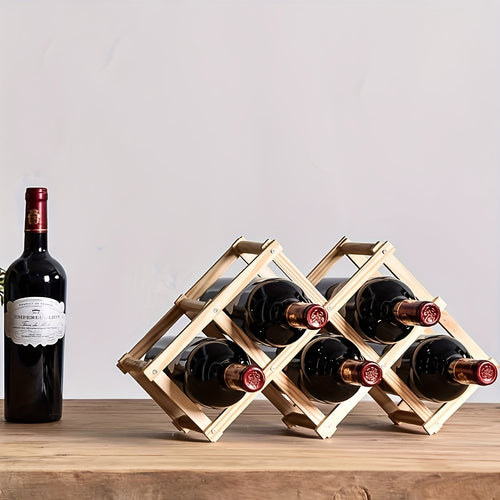 Ornamento para Adega de Vinhos, Prateleira de Vinho em Madeira Maciça, Pequeno Expositor de Armário de Vinho Moderno Minimalista, Adega de Vinho de Madeira com Padrão de Diamante, Expositor de Vinho para Mesa de Jantar, Dobrável, Estável e Durável, Textura de Madeira Natural, Fácil de Dobrar e