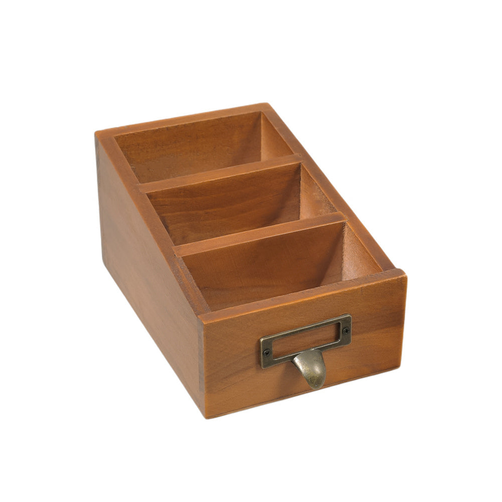 Suporte de Controle Remoto de Madeira Vintage - Organizador de Mesa com 3 Compartimentos para Papelaria e Cosméticos, Caixa de Armazenamento Multiuso para Casa e Escritório
