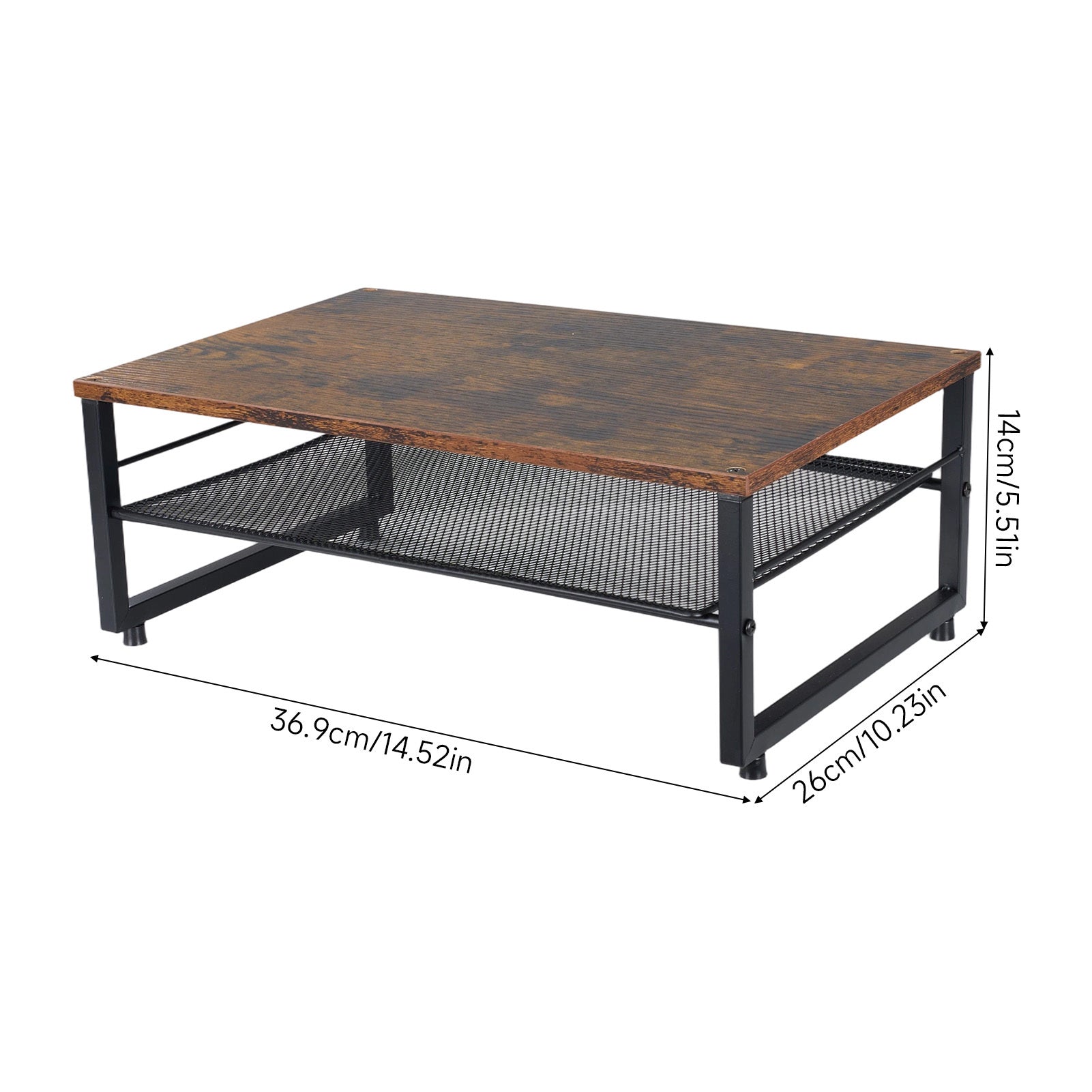 Suporte Multifuncional para Impressora de Mesa, Prateleira de Armazenamento para Mesa, Organizador de Mesa de Escritório, Painel de Madeira Marrom Vintage + Estrutura de Metal Durável, Economiza Espaço, Fácil de Instalar, 36,9 x 26 x 14 cm