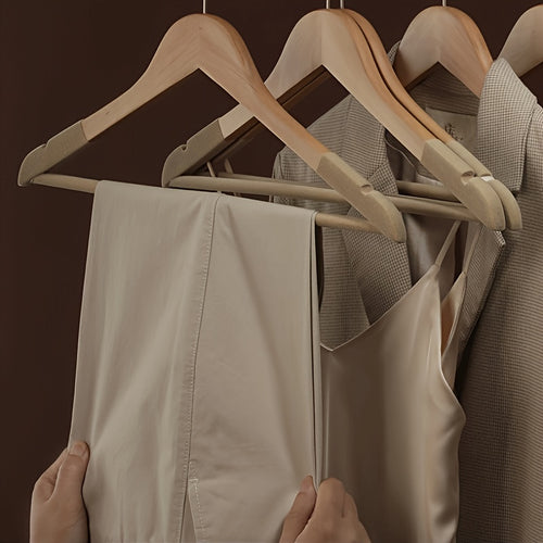 Conjunto de 5 Cabides de Madeira Revestidos com Veludo para Armário, Antiderrapantes, Sem Rastros, Suporte para Roupas Domésticas, Cabides de Madeira Vintage.
