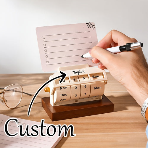 Um Ornamento de Calendário de Aba de Madeira Criativo Personalizável. O Calendário Pode Ser Virado Manualmente para Mudar a Data, o Dia da Semana e o Mês, e Também Tem Funções de Gestão de Tempo de Secretária e Memo. Adequado para Escritórios, Escritórios