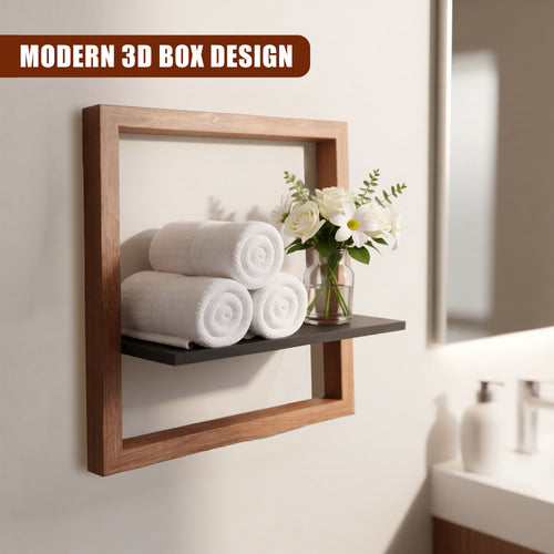 GEEZY Prateleira de Parede Flutuante Quadrada em Madeira 30cm - Caixa 3D Castanha e Preta para Fotos, Plantas e Decoração - Cubo de Exibição Moderno Montado na Parede para Escritório em Casa e Sala de Estar