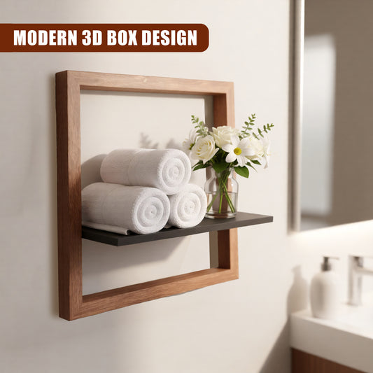 GEEZY Prateleira de Parede Flutuante Quadrada em Madeira 30cm - Caixa 3D Castanha e Preta para Fotos, Plantas e Decoração - Cubo de Exibição Moderno Montado na Parede para Escritório em Casa e Sala de Estar