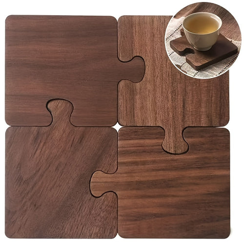 Conjunto de 4 Porta-Copos Vintage em Madeira 2D com Base Isolada, Ideal para Escritório, Bar e Decoração de Casa. Acessórios para Dia das Graças, Halloween e Natal - Melhor Opção para o Natal