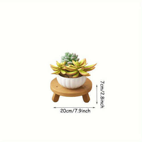 Suporte para Mini Vaso de Bambu Marrom Artesanal - Suporte Redondo de Madeira para Vaso de Flores para Casa, Escritório & Decoração de Jardim, DIY, Mesa