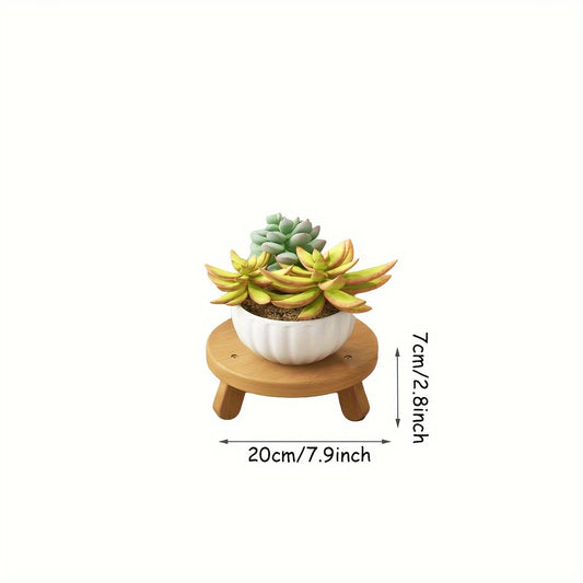 Suporte para Mini Vaso de Bambu Marrom Artesanal - Suporte Redondo de Madeira para Vaso de Flores para Casa, Escritório & Decoração de Jardim, DIY, Mesa