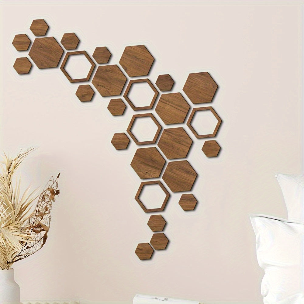 1 Conjunto de Adesivos de Parede Tridimensionais Hexagonais para Decoração de Casa, Placa de Madeira Colorida DIY