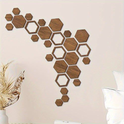 1 Conjunto de Adesivos de Parede Tridimensionais Hexagonais para Decoração de Casa, Placa de Madeira Colorida DIY